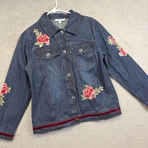 Serengeti Jacket Womens S Blue Rose Floral Embroidered Denim Western Medium Wash